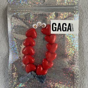 Bracelet MUM - Rouge maxi coeurs & maxi noeud en jean