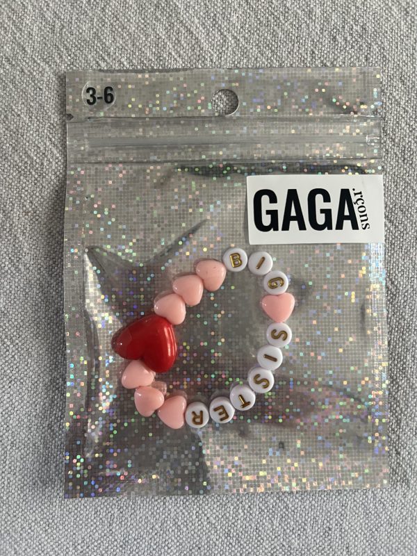 Bracelet enfant BIG SISTER - Candy, Blanc doré & Maxi coeur