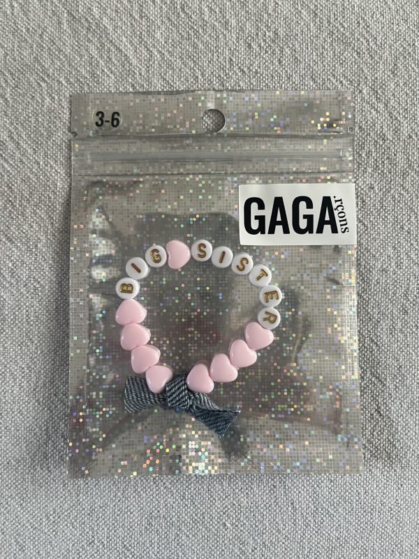 Bracelet enfant BIG SISTER - Rose pastel, Blanc doré & Jean