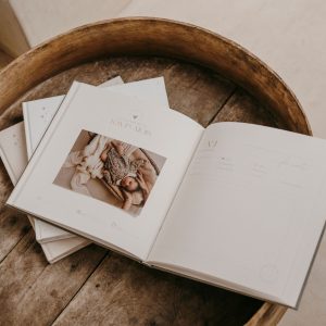 Livre de naissance en velours petit amour beige