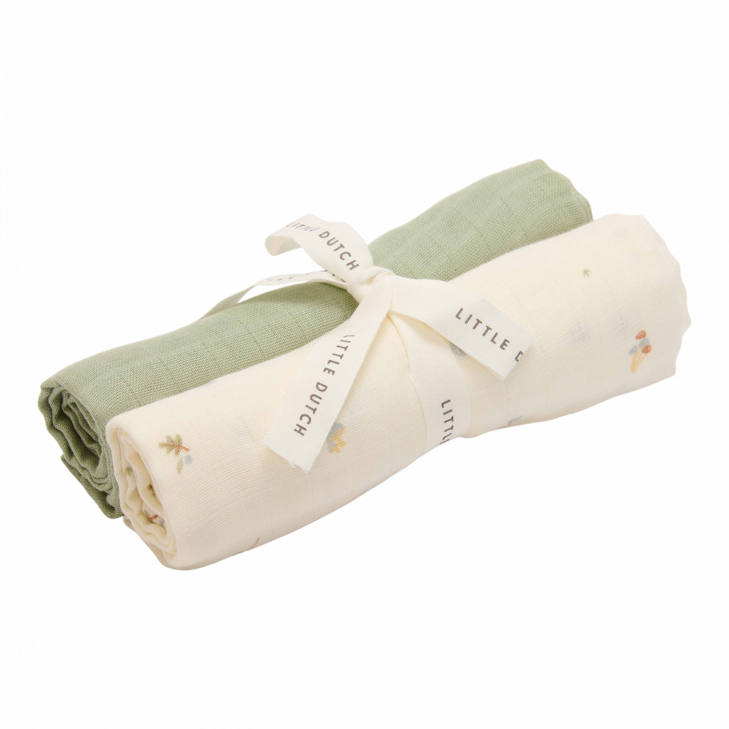 Set de 2 langes en gaze de coton - Forest Treasures/Pure Sage - 70 x 70 cm