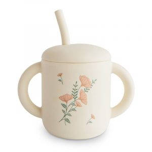 Tasse en silicone avec paille pink flowers