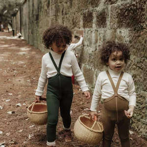 Collant à bretelles coton bio sans pieds - dark forest green