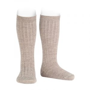 Chaussettes hautes maille côtelée laine merinos melangé