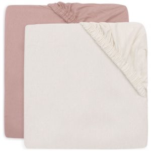 Lot de 2 draps housses en jersey Wild Rose-Ivory (60 x 120 cm)