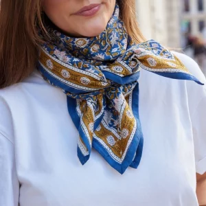 Foulard indien - Azur indigo