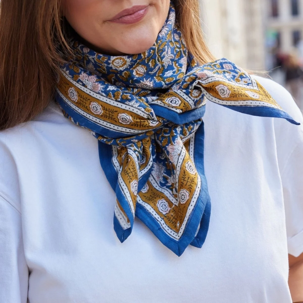 Foulard indien - Azur indigo