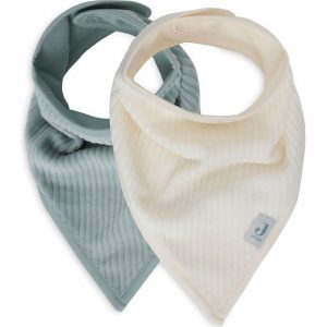Lot de 2 bavoirs bandana Velvet Rib Sea Green-Ivory