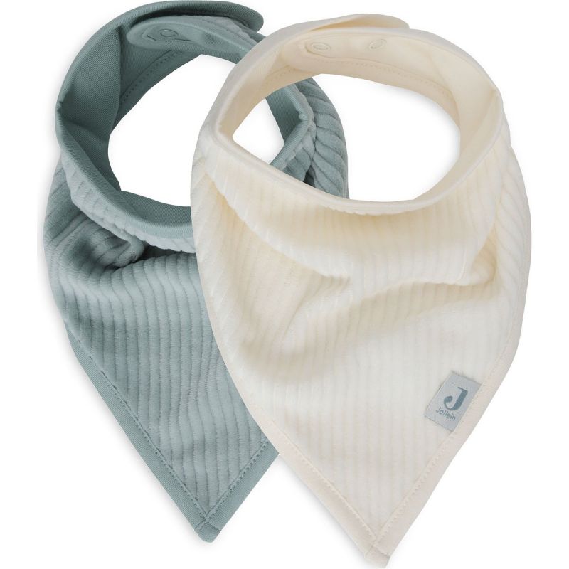 Lot de 2 bavoirs bandana Velvet Rib Sea Green-Ivory